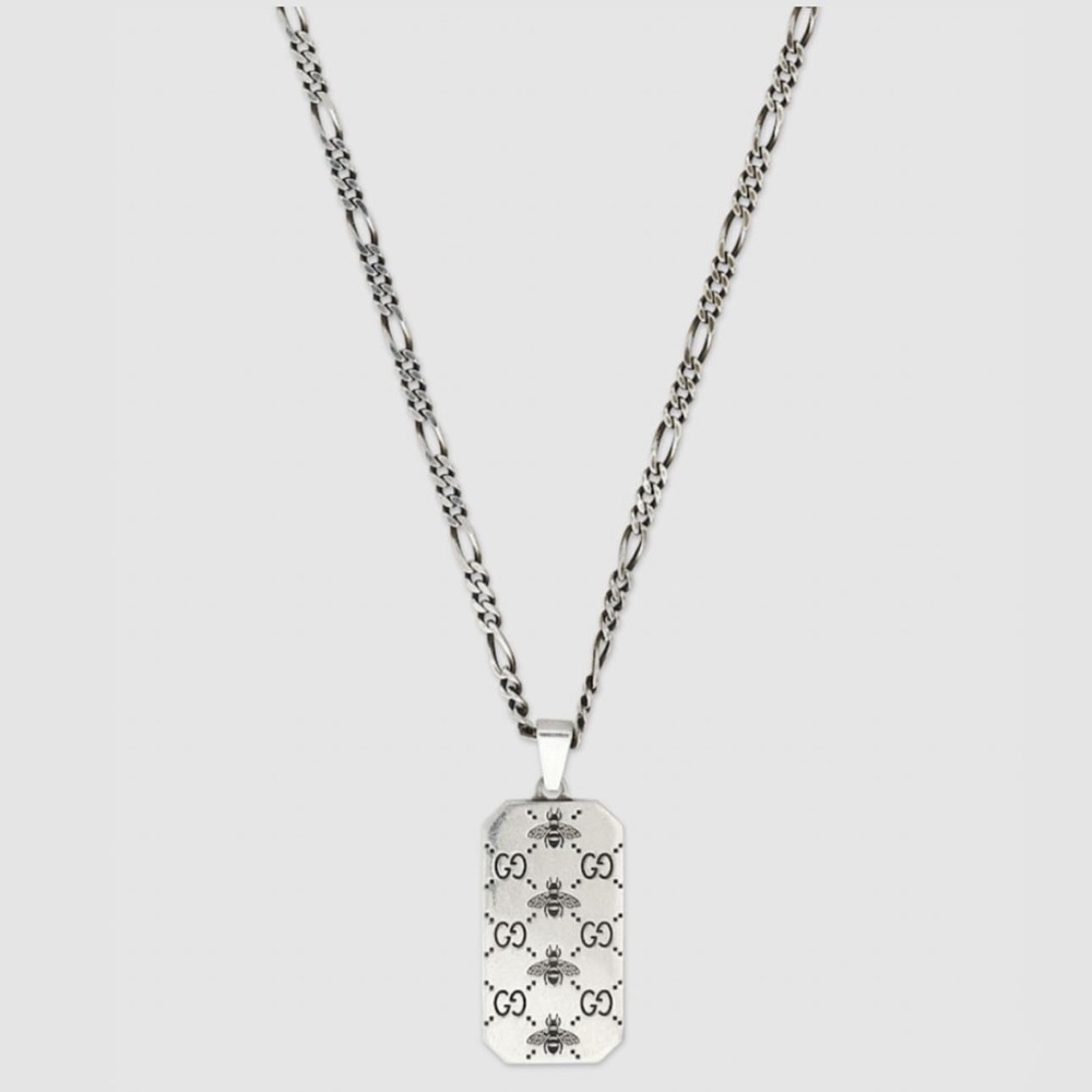 Gucci Unisex GG and Bee Engraved Dog Tag Necklace
